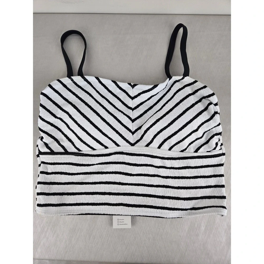 Cupshe Womens Black White Striped Textured Bikini Top Large CAA12D4L065CA - Picture 5 of 10
